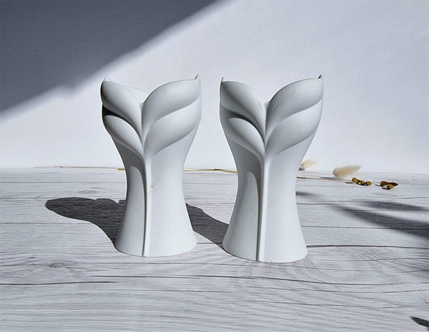 Rosenthal Porcelain Uta Feyl, Calla Series for Rosenthal, Sensual 3 Piece Bisque Vase and Candleholder Set, 1980s