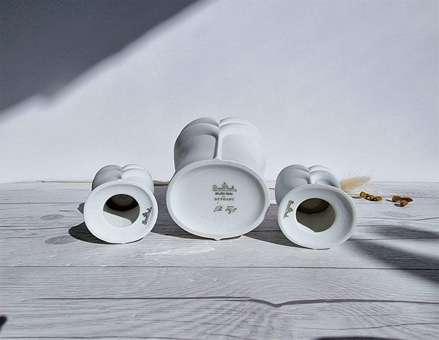 Rosenthal Porcelain Uta Feyl, Calla Series for Rosenthal, Sensual 3 Piece Bisque Vase and Candleholder Set, 1980s