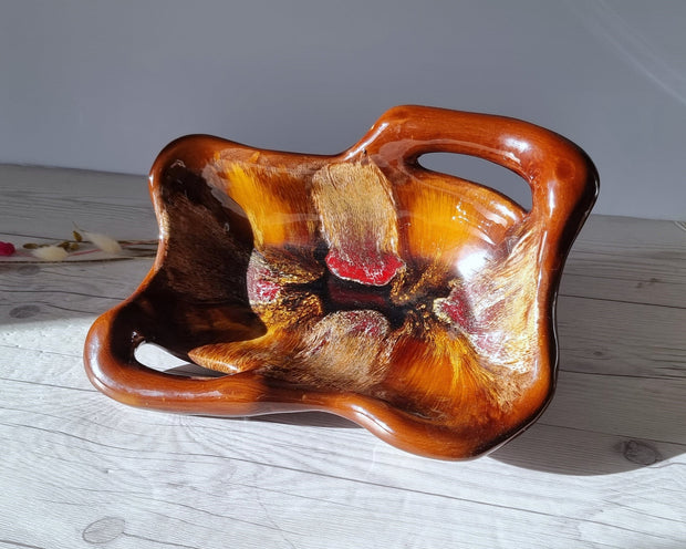 Vallauris Ceramique Ceramic Vallauris France, Chocolate, Cherry and Honeycomb Palette Running Lava Splash Form Dish, 1950s-70s