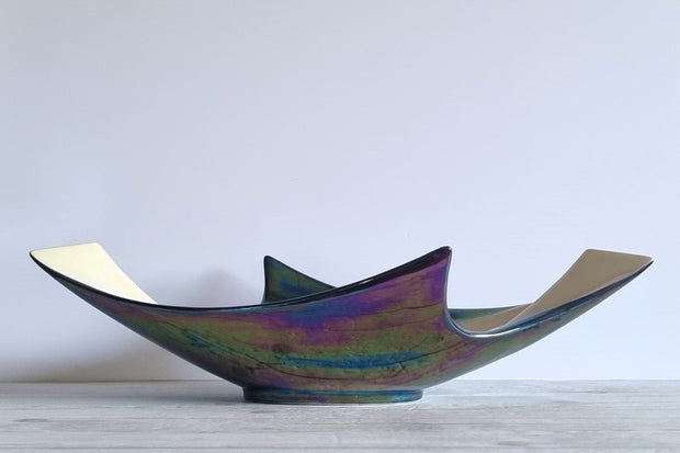 Verceram Ceramic Verceram Ceramique, Mid Century Iridescent Manta Ray Glaze Centrepiece, France 1950s-60s