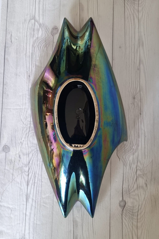 Verceram Ceramic Verceram Ceramique, Mid Century Iridescent Manta Ray Glaze Centrepiece, France 1950s-60s