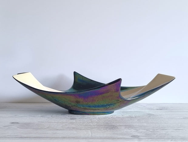 Verceram Ceramic Verceram Ceramique, Mid Century Iridescent Manta Ray Glaze Centrepiece, France 1950s-60s