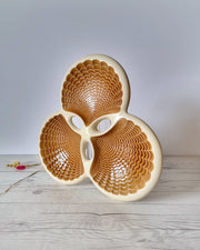 Verceram Ceramic DRAFT 1950s Verceram Modernist Triparte Textured Clam Shell Dish