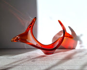 Murano Glass Murano Crimson Red and Fire Amber, Sculptural Twist Flame Unfurling Centrepiece Dish, 1960s-70s