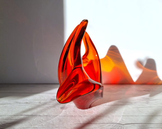 Murano Glass Murano Crimson Red and Fire Amber, Sculptural Twist Flame Unfurling Centrepiece Dish, 1960s-70s