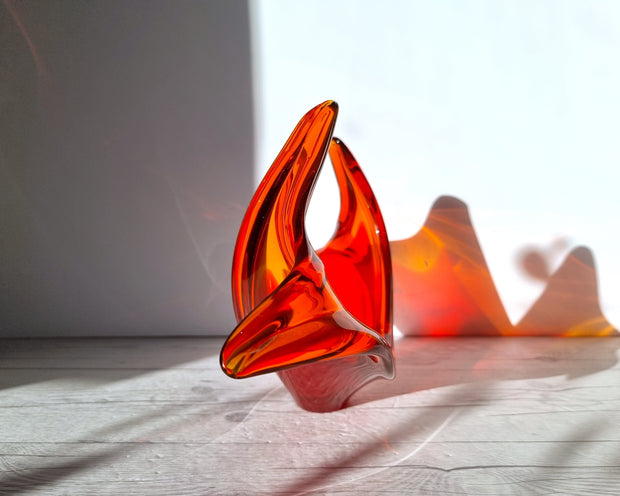 Murano Glass Murano Crimson Red and Fire Amber, Sculptural Twist Flame Unfurling Centrepiece Dish, 1960s-70s