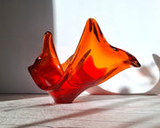 Murano Glass Murano Crimson Red and Fire Amber, Sculptural Twist Flame Unfurling Centrepiece Dish, 1960s-70s