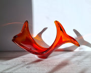 Murano Glass Murano Crimson Red and Fire Amber, Sculptural Twist Flame Unfurling Centrepiece Dish, 1960s-70s