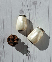 AnyesAttic Ceramic Vintage Cebu Clam Shell 'Mother of Pearl' and Silver Hinged Handmade Salt and Pepper Cruet Pots