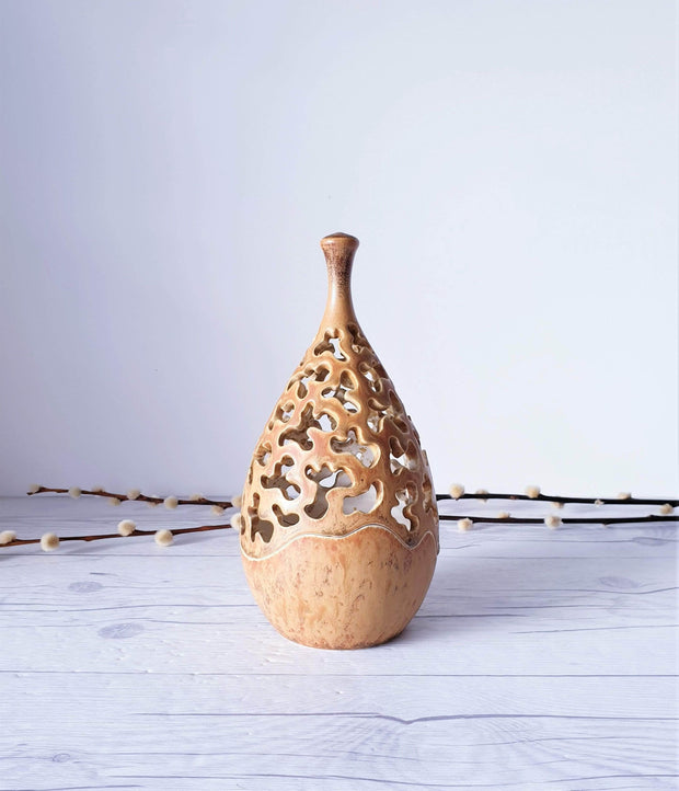 AnyesAttic Ceramic Vintage Henrik Knudsen, Bornholm Studio Pottery Hare's Fur Glaze Teardop Candleholder | Danish