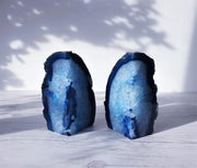 AnyesAttic Curio Vintage Pair of Brazilian Polished Blue Agate Geode, Felt Lined Bookends | c. 13 cm / 5.3" height