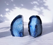 AnyesAttic Curio Vintage Pair of Brazilian Polished Blue Agate Geode, Felt Lined Bookends | c. 13 cm / 5.3" height