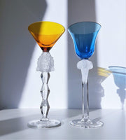 AnyesAttic Glass Vintage Pair of Crystal 'Vega Martini' Style Glasses with Satined Lion and Rams Head Decor Art Glass