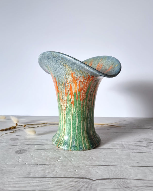 Flaxman Wade Heath Ceramic Wade (Heath) Art Deco Calla Lily Vase in Tangerine, Mint and Cerulean Palette Lava Glaze, 1920s-30s