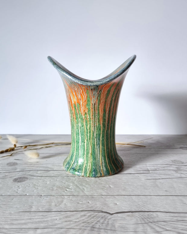 Flaxman Wade Heath Ceramic Wade (Heath) Art Deco Calla Lily Vase in Tangerine, Mint and Cerulean Palette Lava Glaze, 1920s-30s