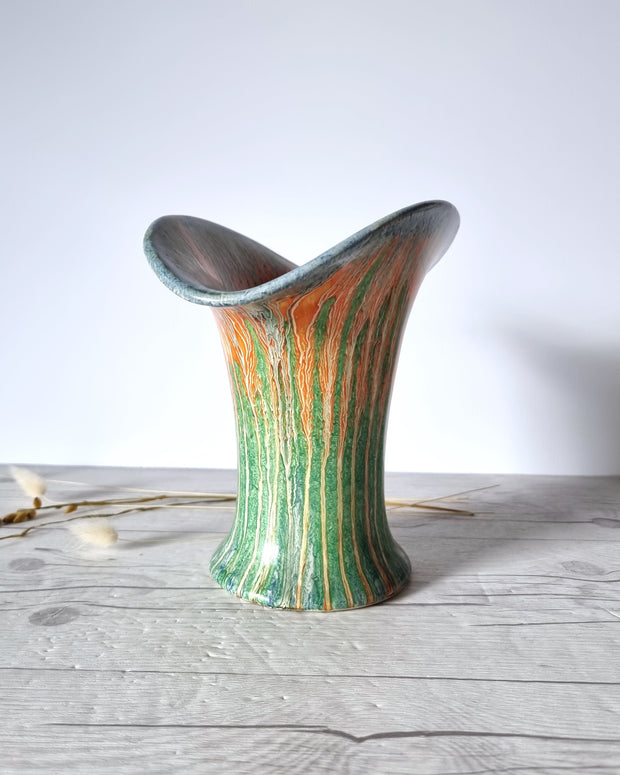 Flaxman Wade Heath Ceramic Wade (Heath) Art Deco Calla Lily Vase in Tangerine, Mint and Cerulean Palette Lava Glaze, 1920s-30s