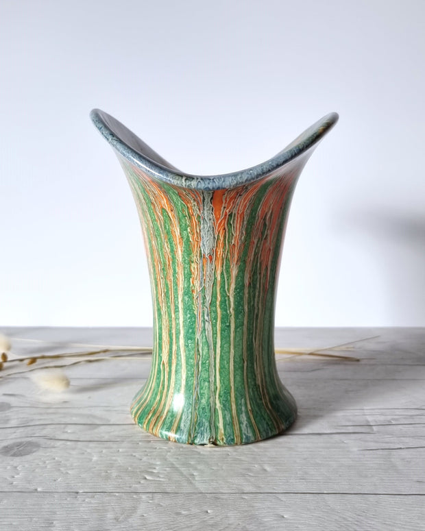 Flaxman Wade Heath Ceramic Wade (Heath) Art Deco Calla Lily Vase in Tangerine, Mint and Cerulean Palette Lava Glaze, 1920s-30s