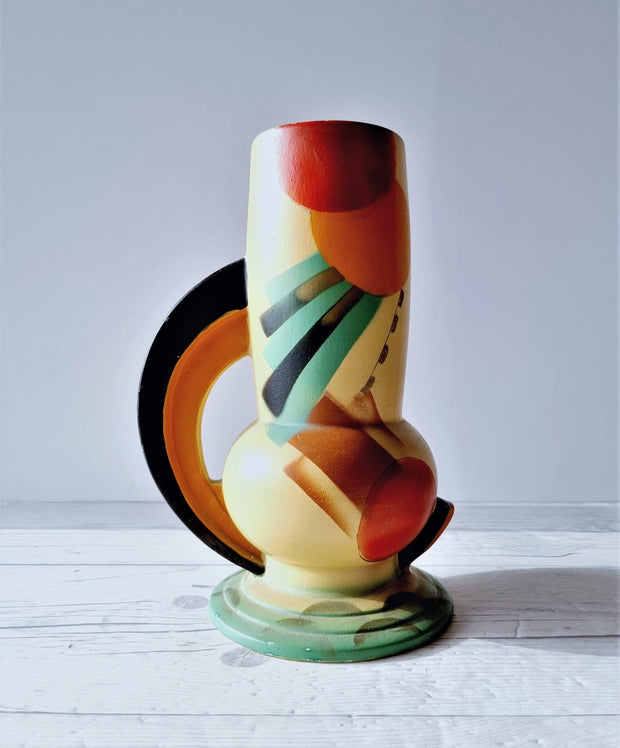 Wardwick Ceramic Wardwick Art Deco Abstract Pitcher Form Vase, Geometric Spritz Glaze Décor, English, 1920s - 30s