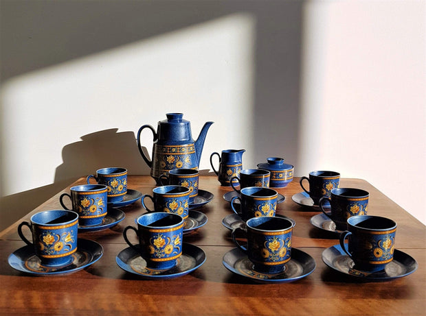 AnyesAttic Porcelain Winterling Schwarzenbach Bavaria, Mid Century Indian Blue Coffee Set for 12 (29 pieces), 1960s