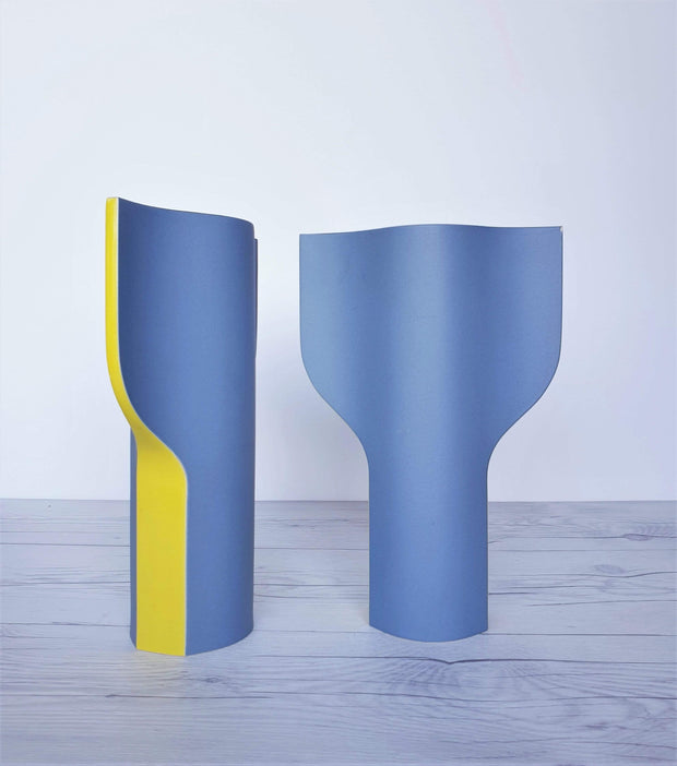 AnyesAttic Ceramic Wolf Karnagel for Toro Ceramica, Post Modern Ceramic Vase in Grey, Yellow and Blue | 1980s, Rare