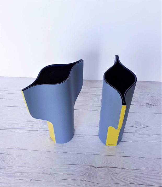 AnyesAttic Ceramic Wolf Karnagel for Toro Ceramica, Post Modern Ceramic Vase in Grey, Yellow and Blue | 1980s, Rare