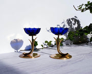 AnyesAttic Lighting Ystad Metall by Gunnar Ander, Set of 3 Modernist Blue Glass and Brass Candleholders | 1950s, Swedish