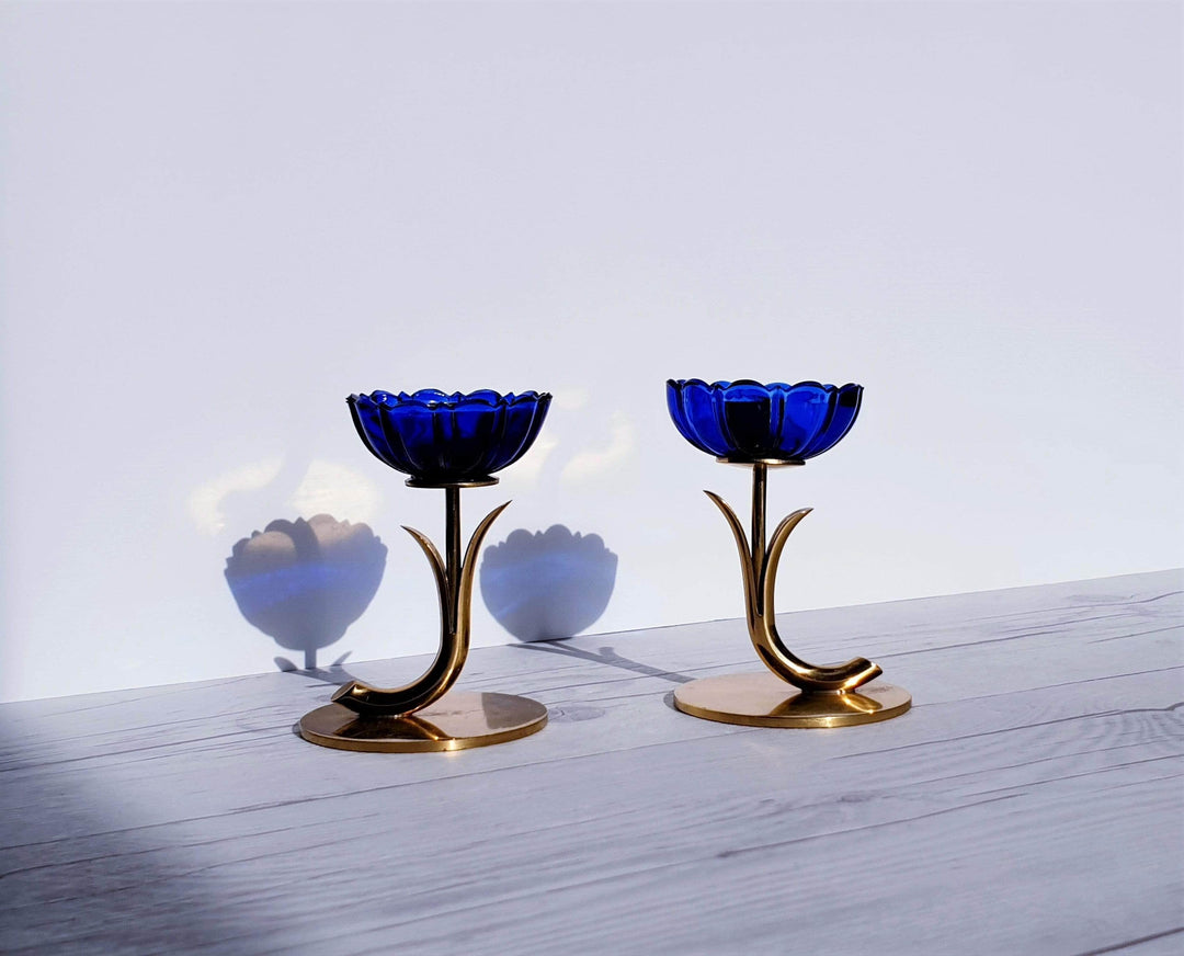 Ystad ll＊Candle stand＊・* Ystad Metall Brass Candle Holder Flower Tulip 2 Arms Sweden