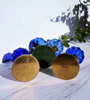 AnyesAttic Lighting Ystad Metall by Gunnar Ander, Set of 3 Modernist Blue Glass and Brass Candleholders | 1950s, Swedish