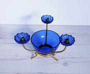 Ystad Metall Lighting Ystad Metall by Gunnar Ander  Modernist Blue Glass and Brass Candelabra | 1950s, Swedish
