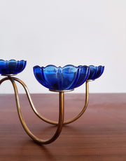 Ystad Metall Metals Collectors: 1950s Swedish Ystad Metall Modernist Blue Glass and Brass Candelabra by Gunnar Ander