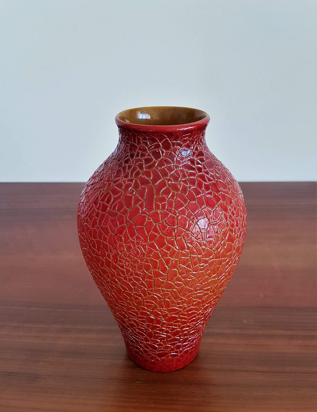Zsolnay by Gabriella Törzsök Red Gold Eosin Crackle Baluster Vase