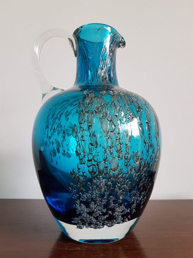 Zweisel Glassworks Glass 1960s West German Zweisel Glassworks, Florida Series Teal Pitcher Glass Vase - Labelled