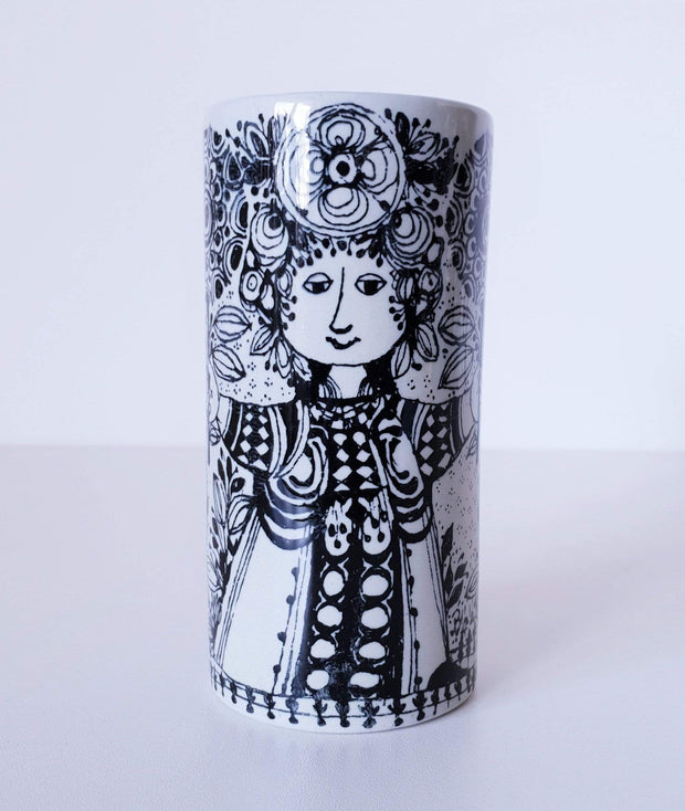 Nymolle Ceramic 1960s -70s Danish Nymolle by Bjorn Wiinblad, 'Flora' Black on White Ceramic Cylinder Vase