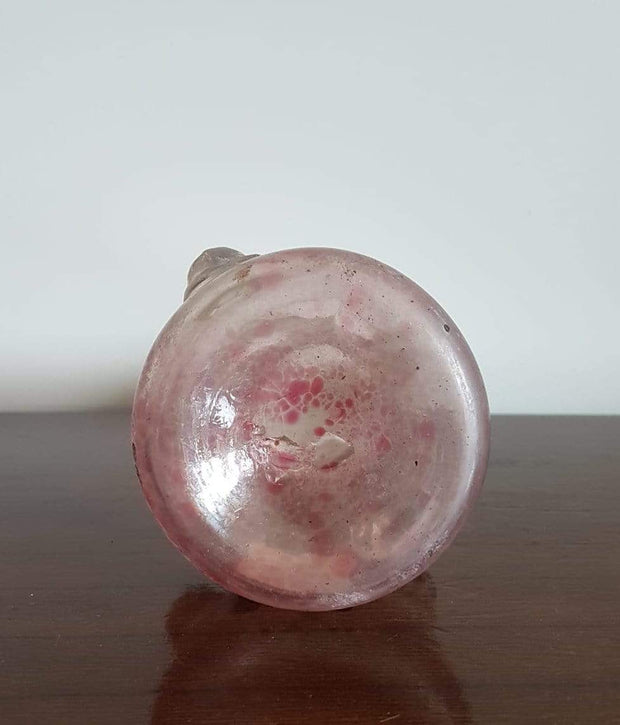 Murano Glass 1980s Italian Murano Handblown Pink and White Mottled Iridescent Scavo Technique Single Handled Vase