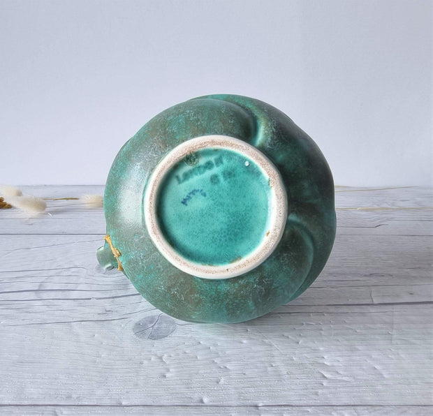 Anye's Attic Kintsugi Ceramic Kintsugi | Crown Devon Art Deco, Malachite Chalcedony Palette London Carved Pitcher Jug Vase, 1930s