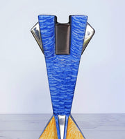 AnyesAttic Ceramic 1930s Etonia Ware, Art Deco Cubist Blue, Yellow, Silver and Black Hand Painted Glaze Ceramic Vase