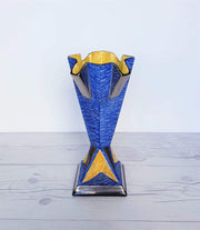 AnyesAttic Ceramic 1930s Etonia Ware, Art Deco Cubist Blue, Yellow, Silver and Black Hand Painted Glaze Ceramic Vase