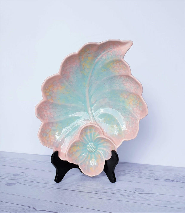 AnyesAttic Ceramic 1950s-60s Beswick Pottery, Flower on Leaf Pastel Glaze Ceramic Dish | British | Rare Shape