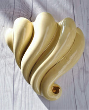 AnyesAttic Ceramic 1950s - 60s Mid Century Sadler att. Gloss Pale Lemon and 22 ct. Gold Decor, Shell Wall Pocket Vase