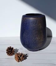 AnyesAttic Ceramic 1950s-60s Sibylle Karrenberg-Dresler Studio Ceramic, Modernist Atomic Vase in Deep Indigo and Taupe