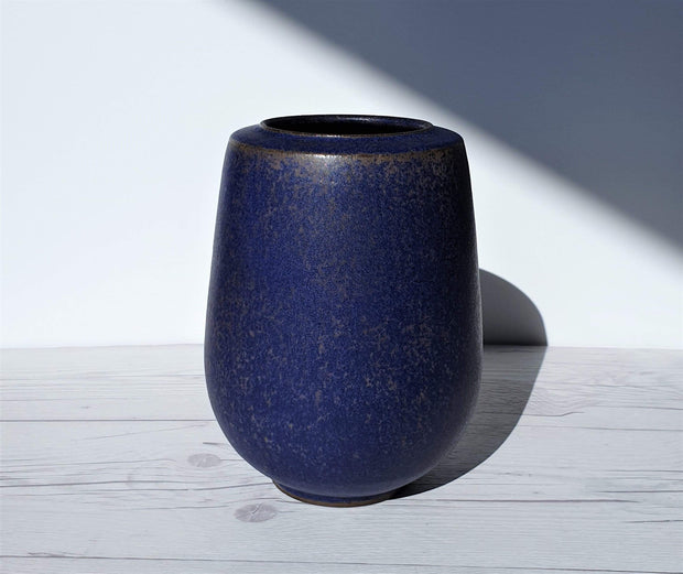 AnyesAttic Ceramic 1950s-60s Sibylle Karrenberg-Dresler Studio Ceramic, Modernist Atomic Vase in Deep Indigo and Taupe