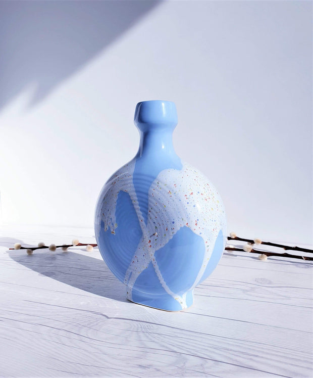 AnyesAttic Ceramic 1960s-70s West German, ‘Blue Skies and Tutti Frutti Ice Cream’ Palette, Op Art Bottle Vase