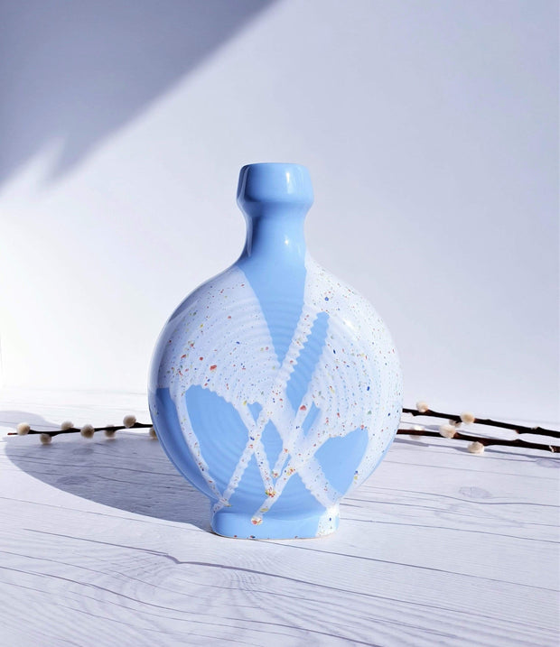 AnyesAttic Ceramic 1960s-70s West German, ‘Blue Skies and Tutti Frutti Ice Cream’ Palette, Op Art Bottle Vase