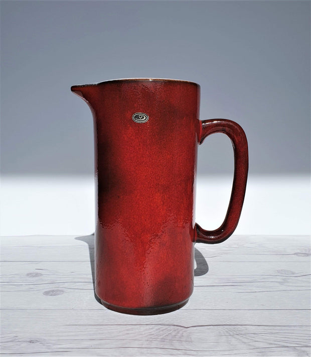 AnyesAttic Ceramic 1960s Fritz Van Daalen Rare Red Glaze Ceramic Pitcher Jug and 4 Tumbler Set, Labelled and Stamped