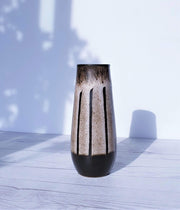 AnyesAttic Ceramic 1960s West German Pottery ‘Tiramisu’ Matte Foam Lava with Espresso Brown Detail Ceramic Vase