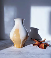 AnyesAttic Ceramic 1964 Ditmar Urbach, Julie Series in Cream and Caramel, Mid Century Boho Baluster Ceramic Vase