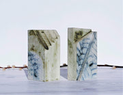 AnyesAttic Ceramic 1970s Carn Pottery by John Beusmans, N Series, Pair of Textured Cream and Blue Step Ceramic Vases