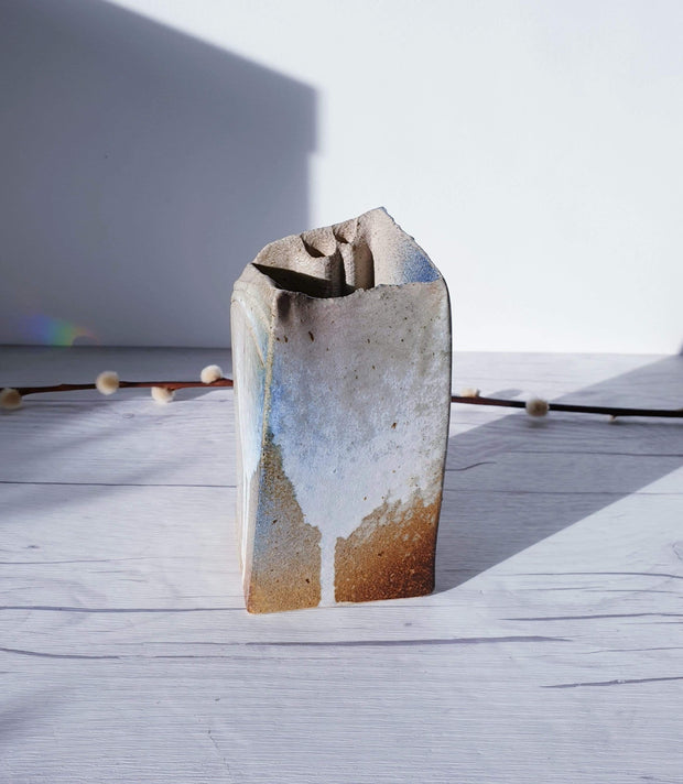 AnyesAttic Ceramic 1970s Expressive Studio Pottery, Contemporary Sculpted Brutalist Stoneware Vase in Light Glaze