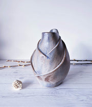 AnyesAttic Ceramic 1970s Expressive Studio Pottery, Contemporary Sculpted Stoneware Vase in Blue-Grey Granite Glaze