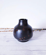 AnyesAttic Ceramic 1970s Karlsruhe by Friedgard Glatzle, Modernist Vase 9004, Gloss Walnut Burr Spot on Matte Black